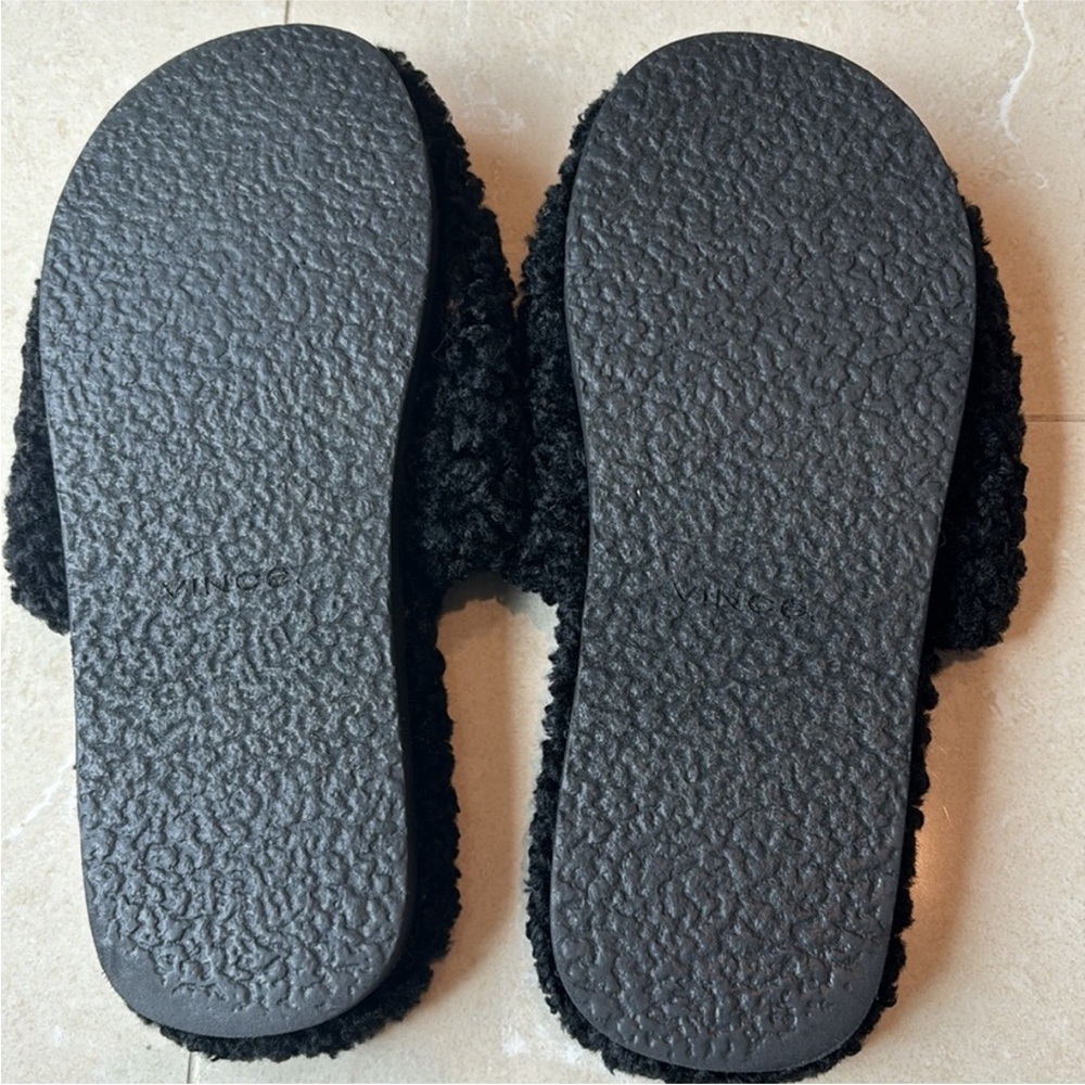 VInce Cozy Fuzzy Slide Slippers in Black - Picture 3 of 6